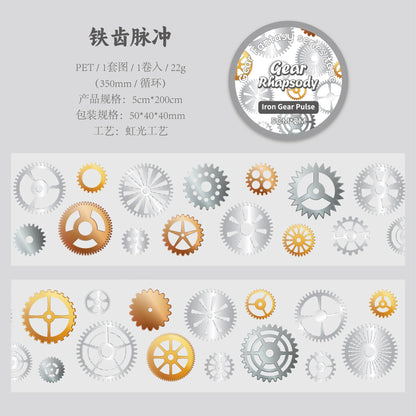 50mm * 2m Gear Fantasy Series Punk Cyberpunk Style PET Stickers Creative Handbook DIY Handmade Scrapbook Aesthetic Stickers