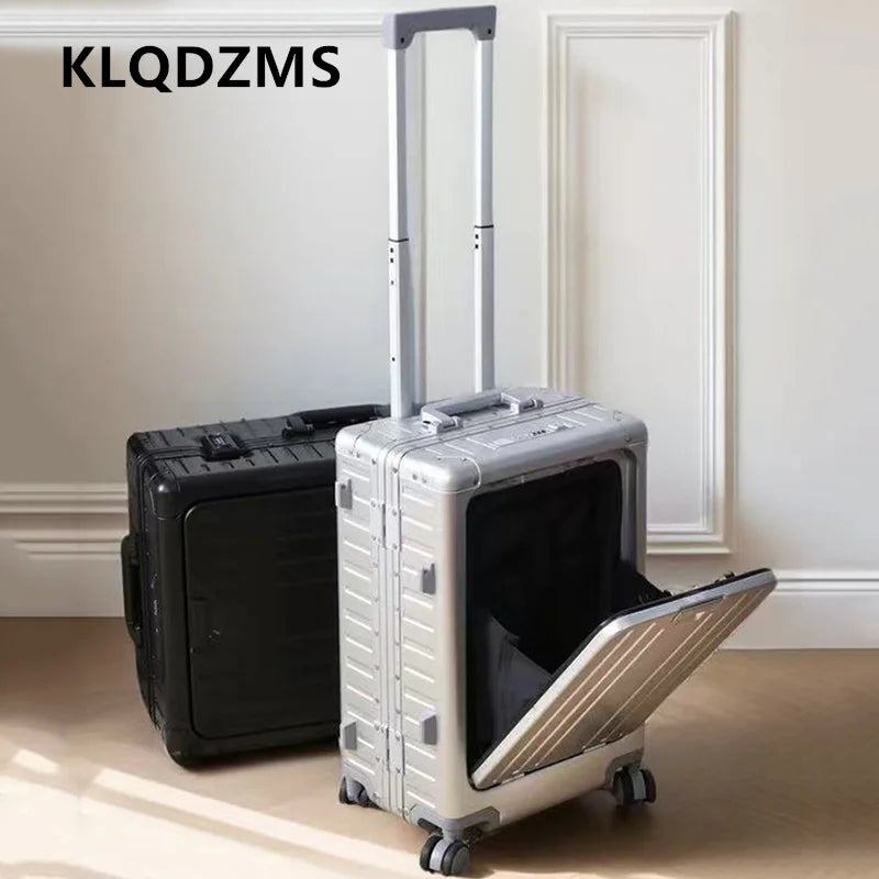 KLQDZMS Suitcase Front Opening Boarding Box Full Aluminum Magnesium Alloy Trolley Case 20 "24 Inches Multi-function Luggage