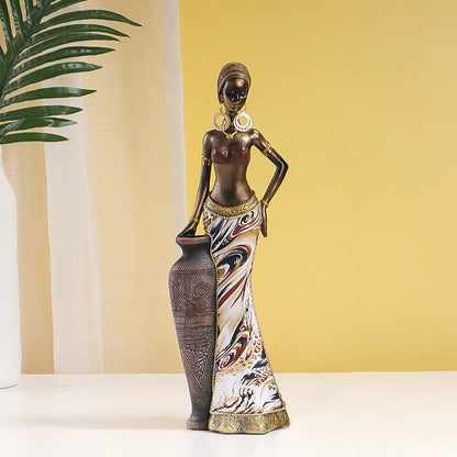 Retro African Style Resin Craft Figurines, Black Woman Art Sculpture for Bedroom, Living Room, Bar Cabinet, and Entryway Decor