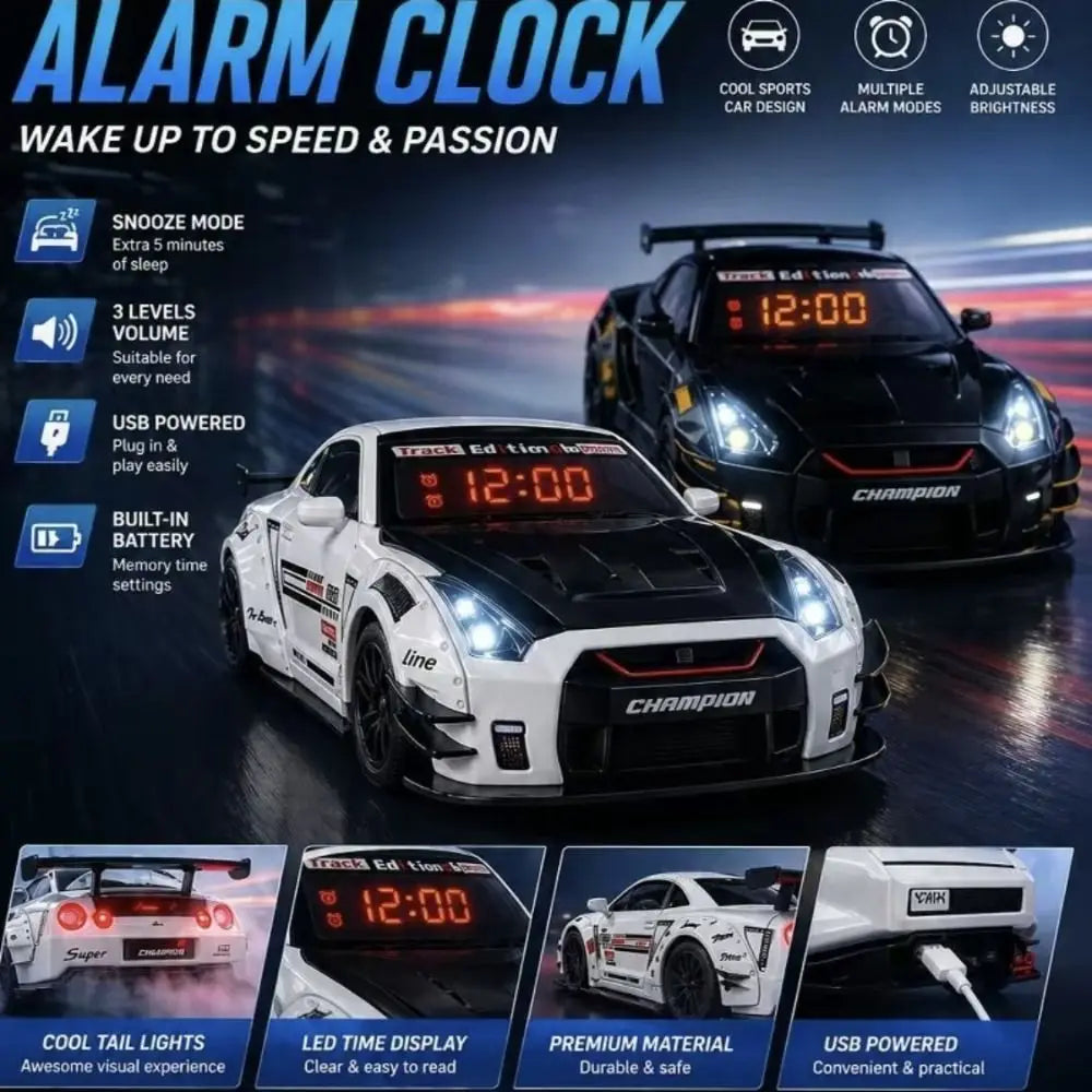 Rechargeable Hypercar Alarm Clock LED Display Alloy Body Sports Car Alarm Clock Spray Effect Water Addable Supercar Alarm Clock
