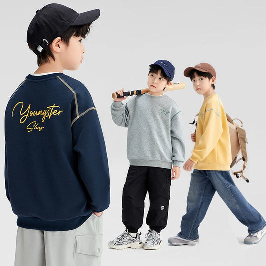 Spring Autumn Teenager Boys Sweatshirts Fashion Letter Print Cotton Long Sleeve Sports Top For 4-14 Years Kids Children Clothes