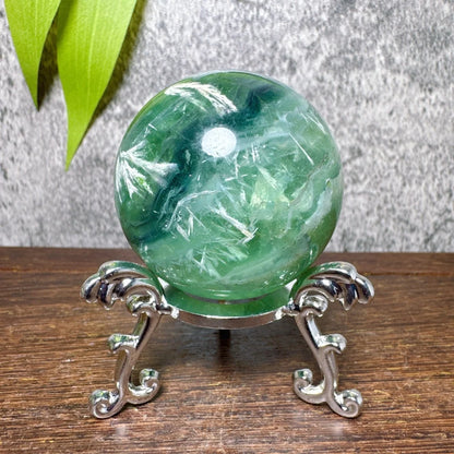 Natural Blue Snowflake Feather Fluorite Spheres Stone Healing Crystal Reiki Energy Home Scene Decorations Gifts+Stand