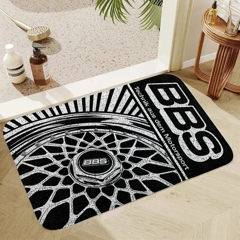 VIKAMA BBS Wheel Print Doormat Non-slip Outdoor Entrance Rug Car Hub Floor Mat For JDM Car Lover Home Decor