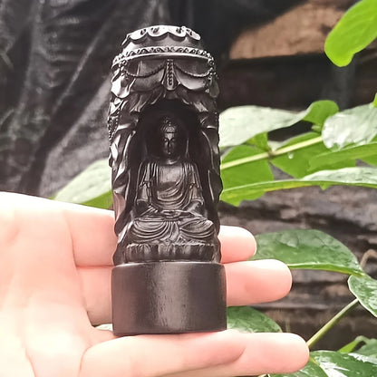 Wooden Buddha Statue of Vairocana, New Year Gift, Home Decor, Christmas Decoration, Meditation and Zen-Themed Offering Decoration, Eastern Art Collectible, Father's Day Gift, Creative Religious Cultural Crafts, Study Room and