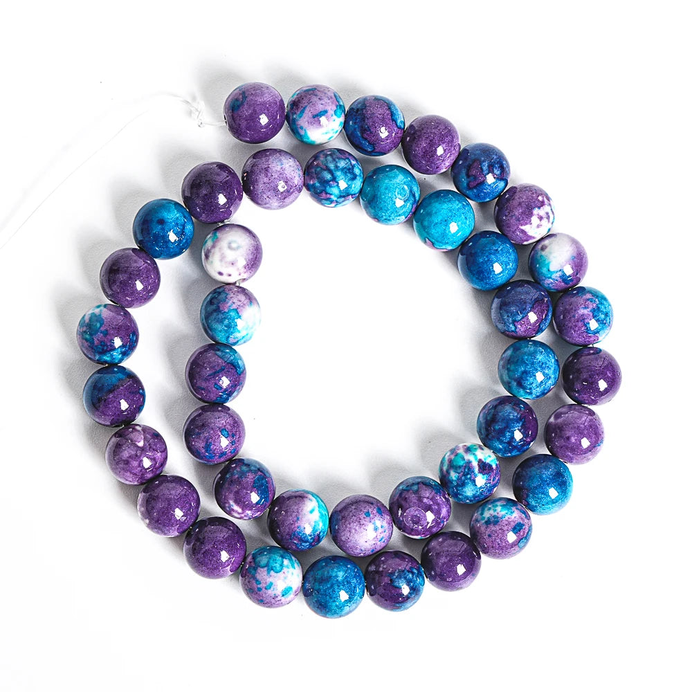 PURPLE BLUE RAINBOW STONE BEADS ROUND LOOSE BEADS 6/8/10/12MM FOR DIY HANDMADE JEWELRY BRACELET MAKING SPACER BEADS SUPPLIES