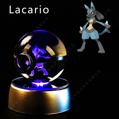 Pokemon Crystal Ball 3D Pikachu Gengar Mewtwo Night Light Lamp Pokeball 3D Glass Pokemon Crystal Ball Statue Kids Birthday Gift