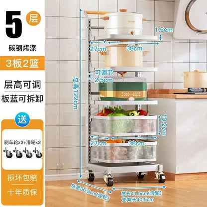Light Luxury Metal Kitchen Trolleys Creative Storage Cart Modern Home Furniture Floor Multi-layer Fruit Vegetable Snacks Shelf