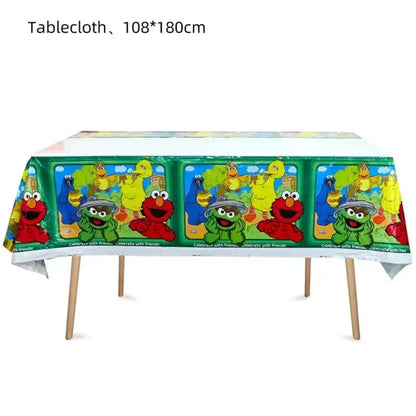 Cartoon Sesames Streeted Birthday Party Decoration Elmo Theme Balloon Set Plates Tissue Tablecloth Party Supplies Baby Shower