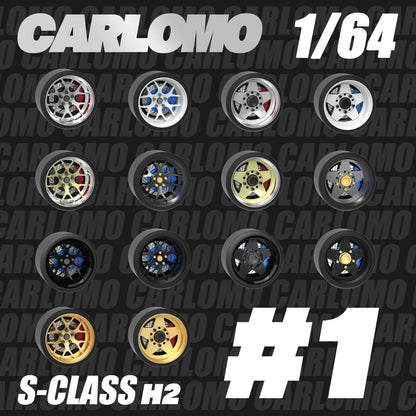 Carlomo S-Class Brand New 1/64 Alloy Wheels Rubber Tires with Brake Disc Assembly Rims for Model Diecast Car for model cars