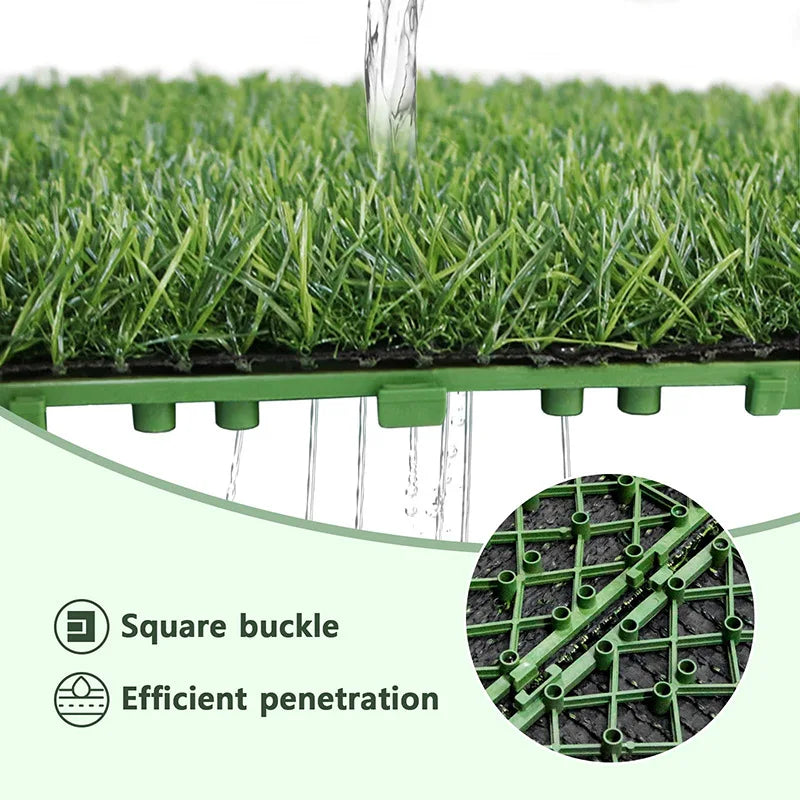 Interlocking Artificial Grass Tiles, 12x12in Self-Draining Fake Grass Deck Tiles, UV-Resistant Synthetic Turf Mats for Patio, Ba