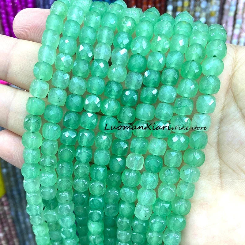 Natural Stone 7-8MM Faceted Square Lapis Lazuli Loose Cube Spacer Beads for Jewelry Making Diy Earrings Bracelets Accessories