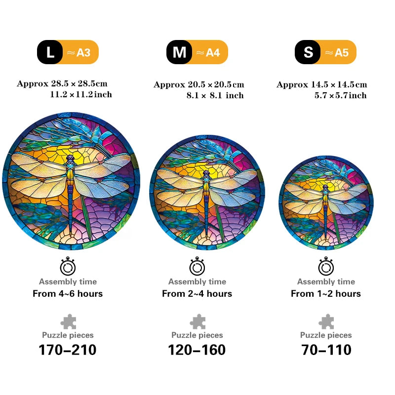Colorful Dragonfly Wooden Puzzle with Beautiful Gift Package - Unique Shaped Pieces Wooden Toys for Adults Kids, Christmas Gift
