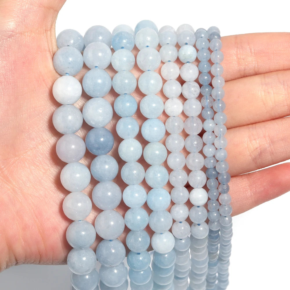 Natural Aquamarines Stone Beads 4 6 8 10mm Light Blue Round Loose Stone Beads For Jewelry Making DIY Bracelets Necklace Supplies