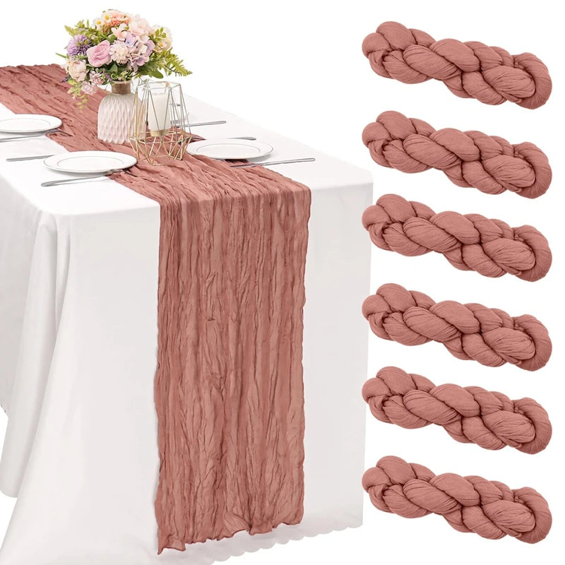 90*180cm Cheesecloth Bohemian Polyester Table Runners, Pleated Atmospheric Table Runner, Home Dining Table Room Wedding Decor