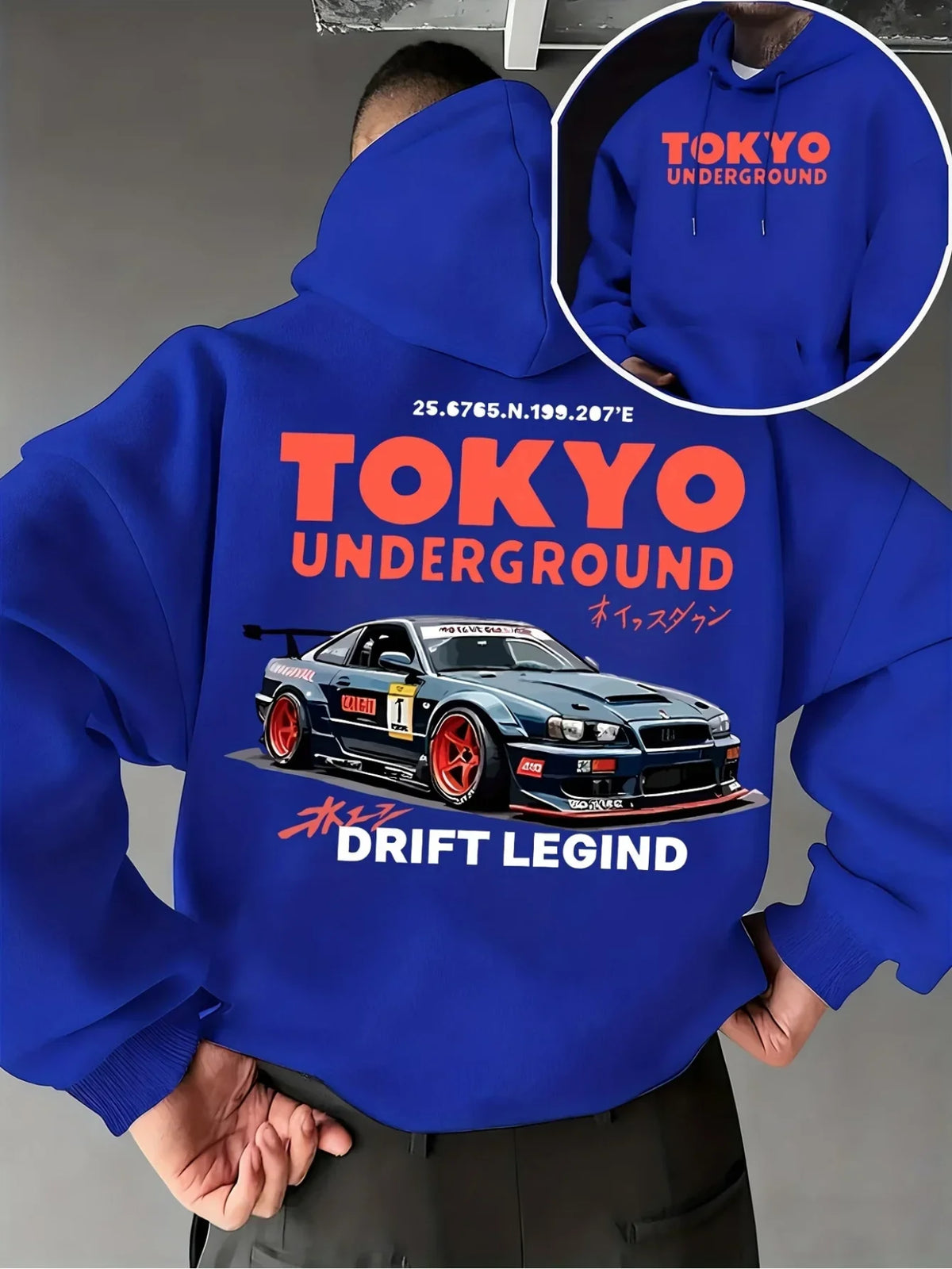 Trendy Retro JDM Drift Car Tokyo Back Graphic Hoodie For Men Women Unisex Loose Streetwear Pullover Autumn Winter Fleece