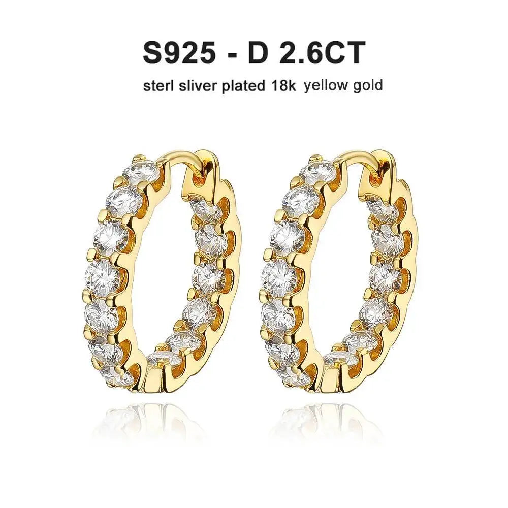TY 2.6Ct D Color Moissanite 925 Sterling Sliver Plated White Gold Hoop Earring For Women Wedding Party Jewelry
