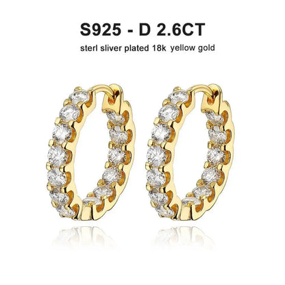 TY 2.6Ct D Color Moissanite 925 Sterling Sliver Plated White Gold Hoop Earring For Women Wedding Party Jewelry