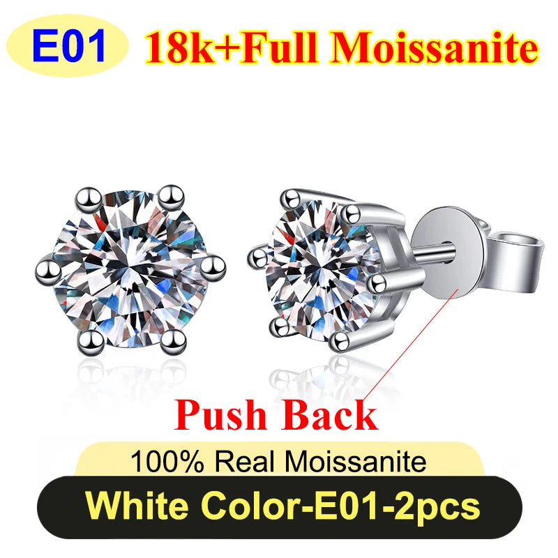 Premium 0.5-3ct Moissanite Diamond Stud Earrings for Women Original 925 Sterling Silver Screw Back Women Moissanite Earring