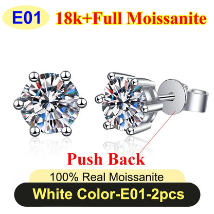 Premium 0.5-3ct Moissanite Diamond Stud Earrings for Women Original 925 Sterling Silver Screw Back Women Moissanite Earring