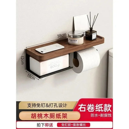 Nordic Luxury style Wooden Wall Mounted Tissue Holder Without Punching Toilet Paper Holder Home Decoration Bathroom Accessories
