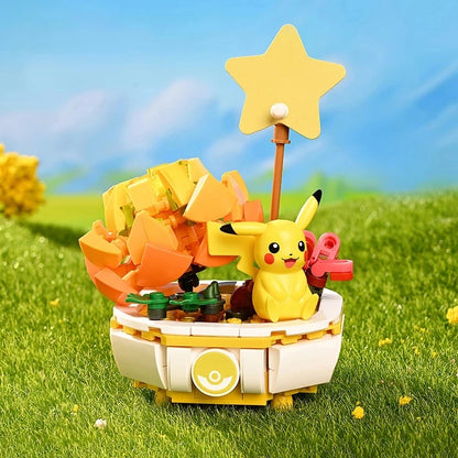 New Pokemon Building Block Pikachu Charmander Squirtle Model Toy Home Decoration Plant Potted Flower Brick Girl Toy Youths Gift