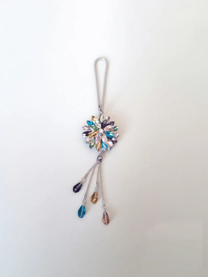 Lotus Double-Sided Crystal Snowflake Pendant with Tassel – Car Decoration, Ideal Gift for Valentine's Day, Christmas & More.