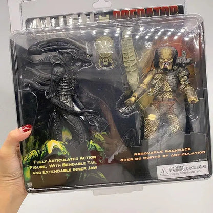 NECA Alien Vs Predator Action Figure Aliens vs Predator Grid Alien Xenomorph Translucent Model Toys 2pcs Desktop Collection Gift