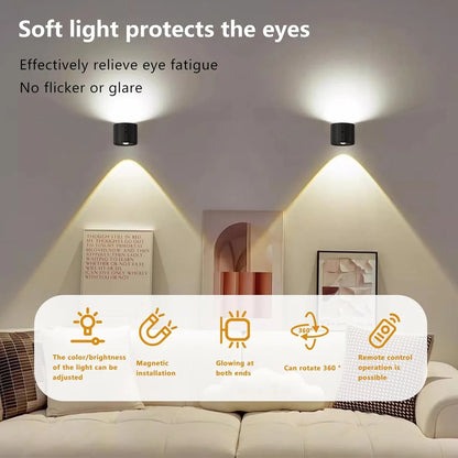 360° Rotating LED Wall Light, Touch Remote Control, 10 Brightness Levels, USB Rechargeable - Ideal for Living Room, Hallway