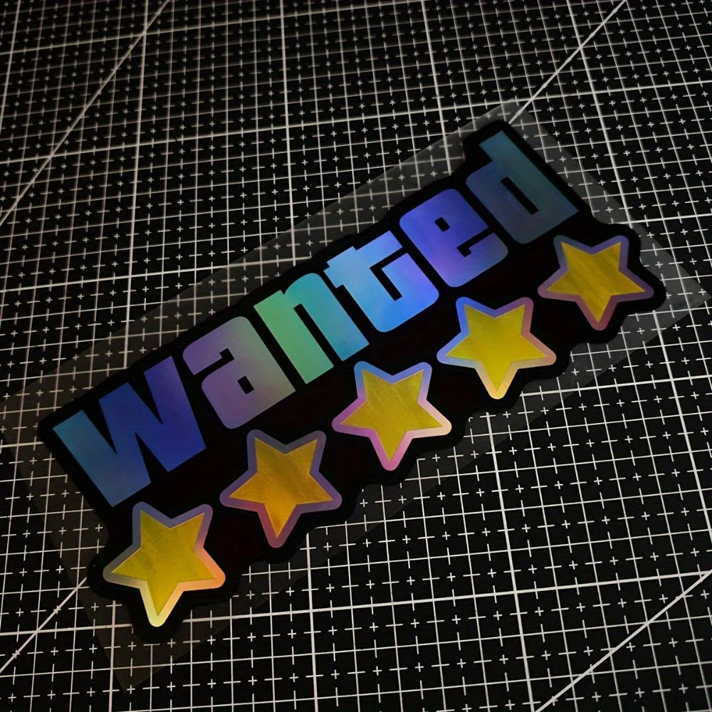 WANTED sticker, vinyl decal, waterproof, laser cut, car bumper sticker, motorcycle decal, laptop sticker, luggage sticker,