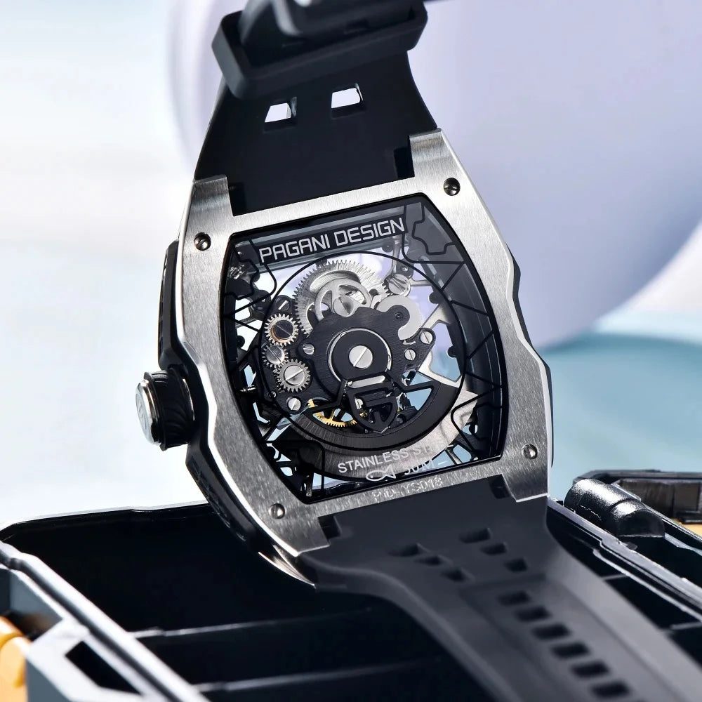 PAGANI DESIGN 42MM Hollow Skeleton Men Mechanical Watches Luxury Sapphire Glass Automatic Watch 50M Waterproof Watch For Men