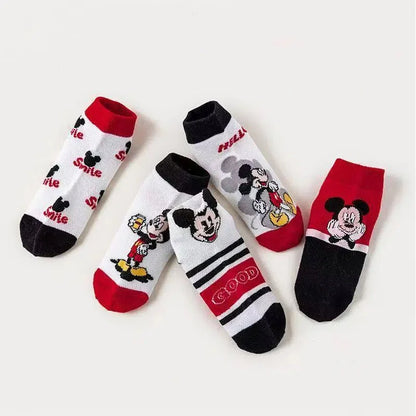 5 Pairs of Girls' Striped Color Block Cartoon Printed Knitted Short Socks Korean Style Breathable Mesh Invisible Ankle Socks