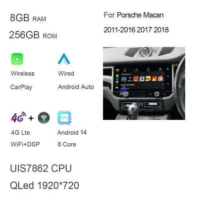 12.3" QLED 1920*720 Carplay Auto Android 13.0 8G+256G Car DVD Player GPS Map WIFI Bluetooth Radio For Porsche Macan 2010-2016