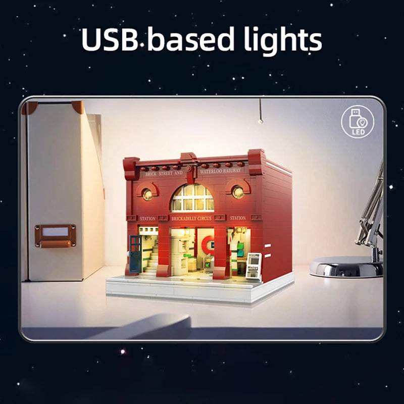 1836 Pcs Cada City Street View LED Lights Subway Station  Architecture Building Blocks Friends Traffic House Bricks Toy For Kids