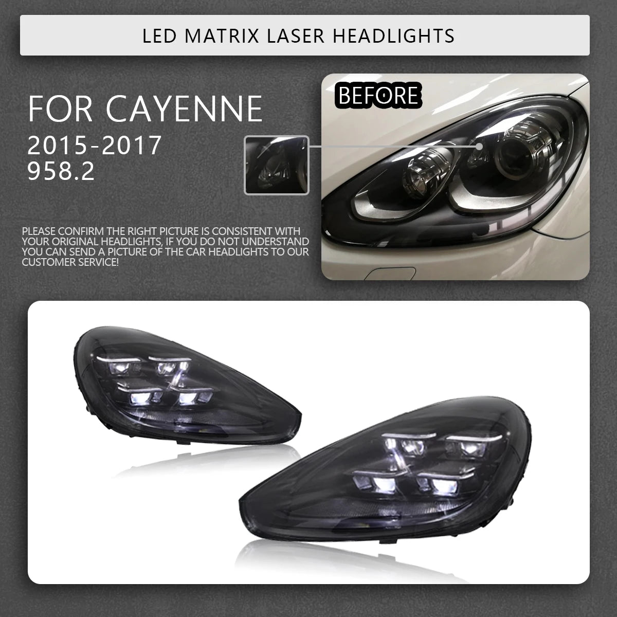 Car Lights For Porsche Cayenne Headlights 2011-2017 958 LED Laser Matrix Head Lamps Upgrade 2024 Style