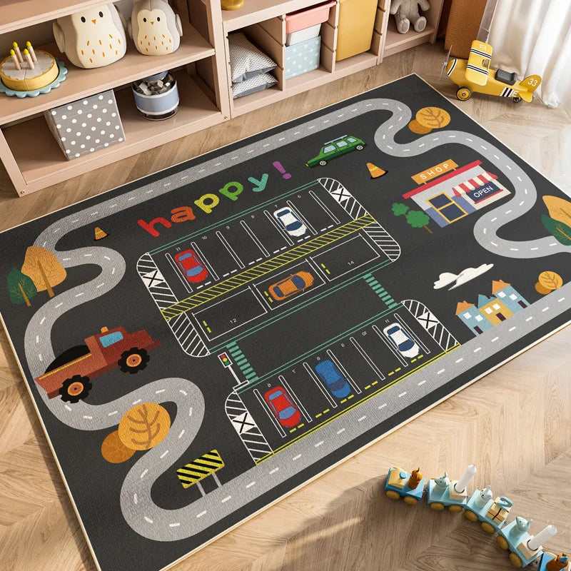 VIKAMA Cartoon Car Traffic Children's Carpet Playroom Baby Crawl Mat Home Decor Crystal Velvet Living Room Bedroom Floor Mat