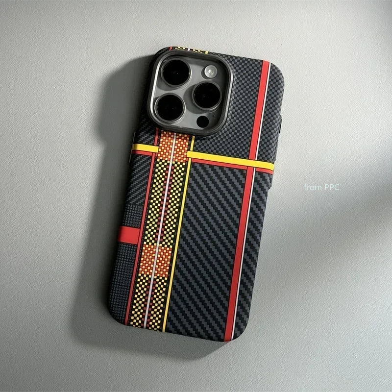 For iPhone 17 16 15 18 Pro Max Case Carbon Fiber Abstract Geometric for MagSafe Cover Magnetic Charging Shell Camera Armor Funda