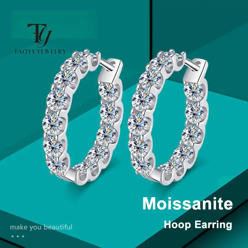 TY 2.6Ct D Color Moissanite 925 Sterling Sliver Plated White Gold Hoop Earring For Women Wedding Party Jewelry