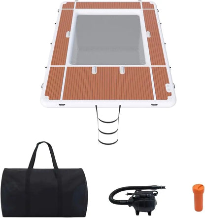 Stock Inflatable Swim Dock Platform 13x10FT - Floating Dock With EVA Non-Slip Surface Platform Dock for Pool, Beach, Ocean Use