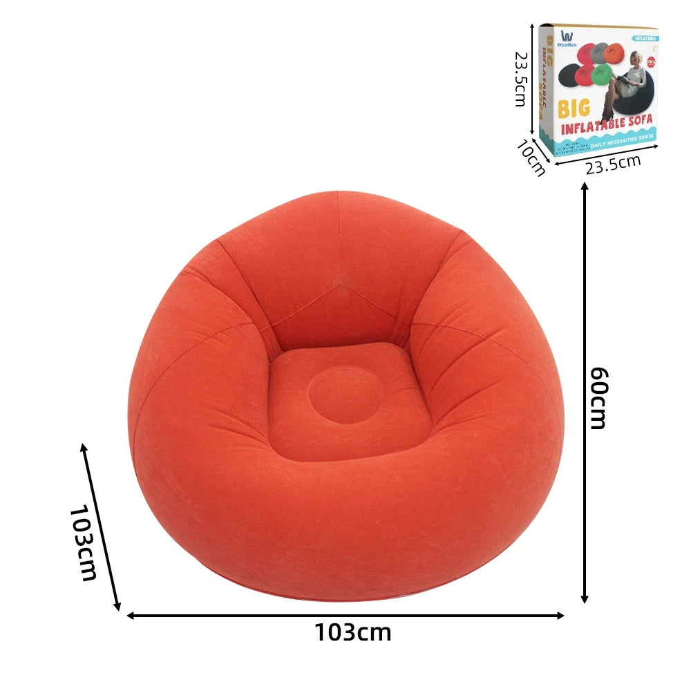Round Flocked Inflatable Lazy Sofa,  Bean Bag Chair, Soft Skin-Friendly Inflatable Lounge Couch For Indoor Bedroom Dorm Rest
