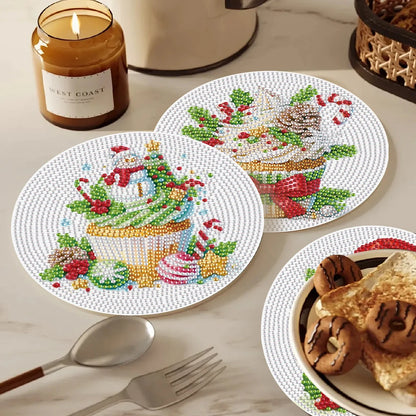 3Pcs Diamond Art Painting Placemat kits,DIY Cupcake Diamond Round Place mats Craft Table mats Table Kitchen for Home Decor Gift