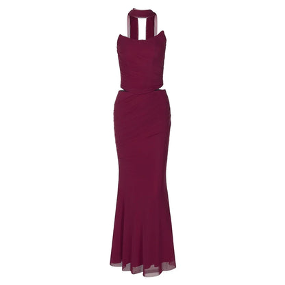 BWQ Elegant 2 Pieces Dress Set with Scarf Women Fashion Matching Sets Sexy Cropped Top and Long Dress Set Casual Dress 2026