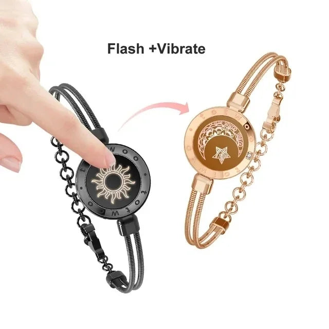 Long Distance touch Light up & Vibrate Bracelets for Couples, Long Distance Relationship Gifts Smart Sun&Moon Love Bracelet