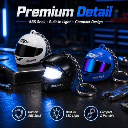 Cool Motorcycle Helmet Keychain with Light Creative Mini Helmet Key Chain for Bags and Keys, Night Warning Light