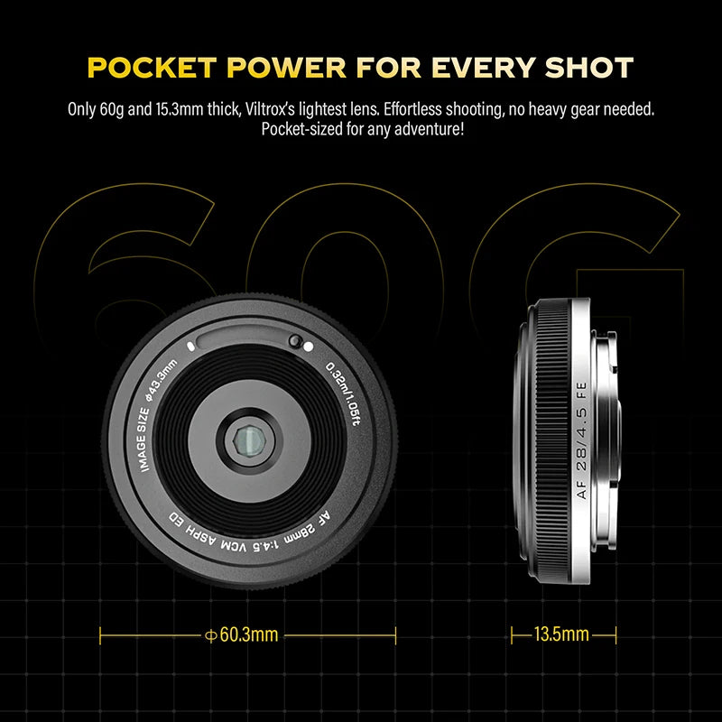 VILTROX 28mm F4.5 Full Frame Full Frame Lens Retro Ultra-thin 60g For Sony E Mount A7C A6400 A6700 ZV-E10 A7M5 A7III