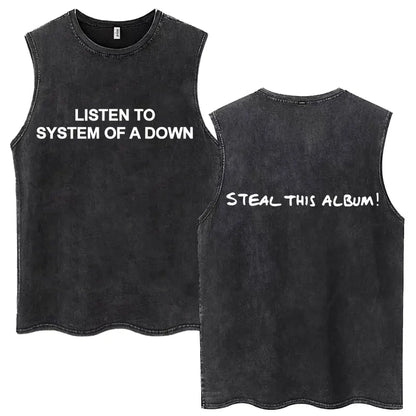 Washed Rock Band Tank Tops Men's Retro Hip Hop Sleeveless T-shirt Summer Oversized Cotton Vests Gifts Fans Gifts Streetwear Tops