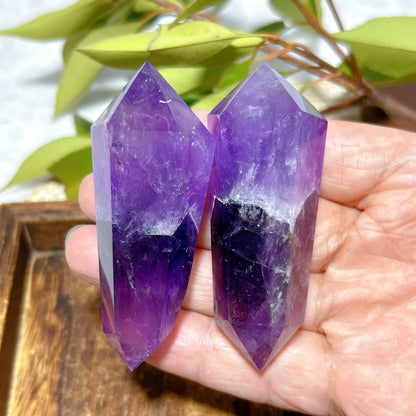 Natural Crystal Two Color Amethyst Double Point Tower Healing Rainbow High Quality Gemstones Energy Home Decorations Gift