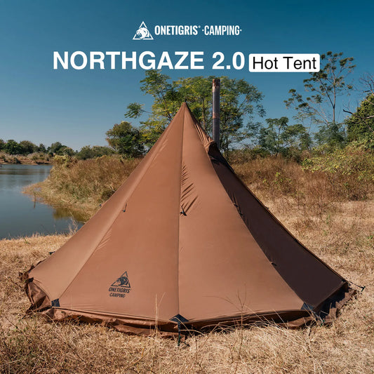 OneTigris Northgaze 2.0 Camping Tent with Snow Skirt Lightweight Pyramid Teepee with Chimney Hole for Travel Backpack Trekking