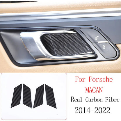 Real Carbon Fiber For Porsche Macan 2014-2020 Inner Door Central Control Gear Panel Cover Door Sill Trim Stickers Accessories