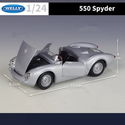 WELLY 1:24 Porsche 550 Spyder Alloy Roadster Sports Car Model Diecast Metal Classic Retro Vehicle Car Model Simulation Kids Gift