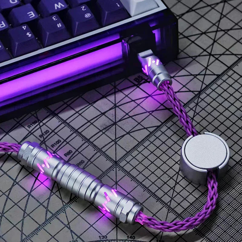 ATTACK SHARK C07 Custom USB C Keyboard Cable with RGB Lighting for 8KHz Magnetic Keyboard, 5-Pin CNC Aviation Connector